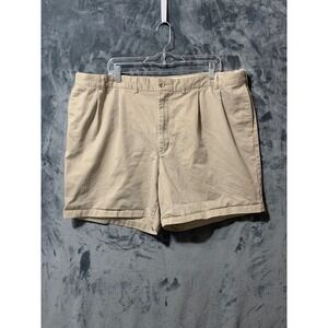 Lands End Mens Khaki Chino Shorts Traditional Fit Pleated Tan 44 300886